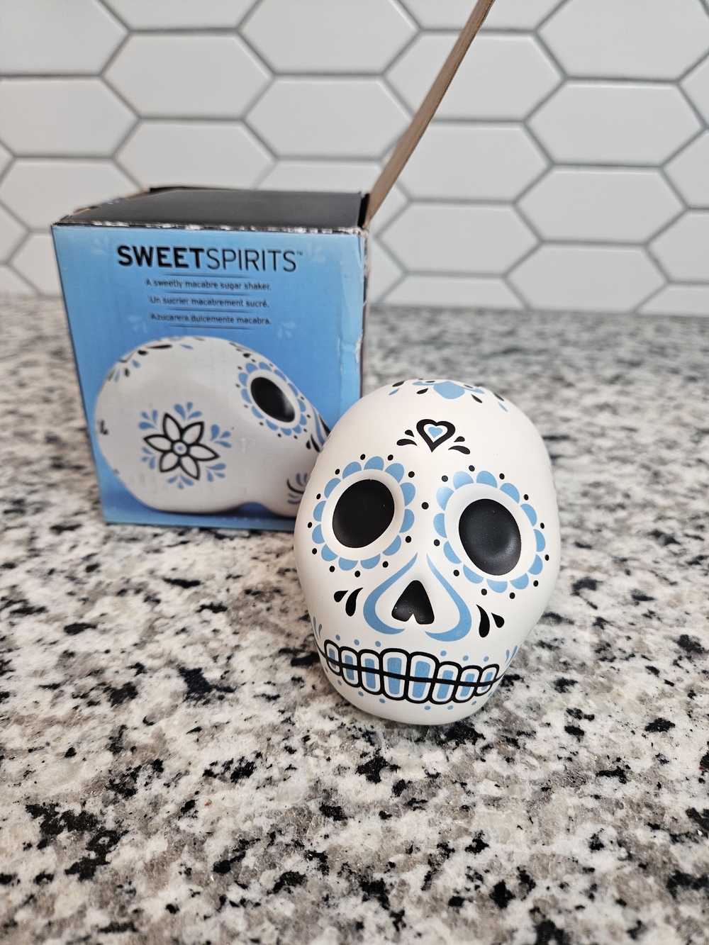 Fred White and Light Blue Sweet Spirits Sugar Skull Decorative Sugar Shaker